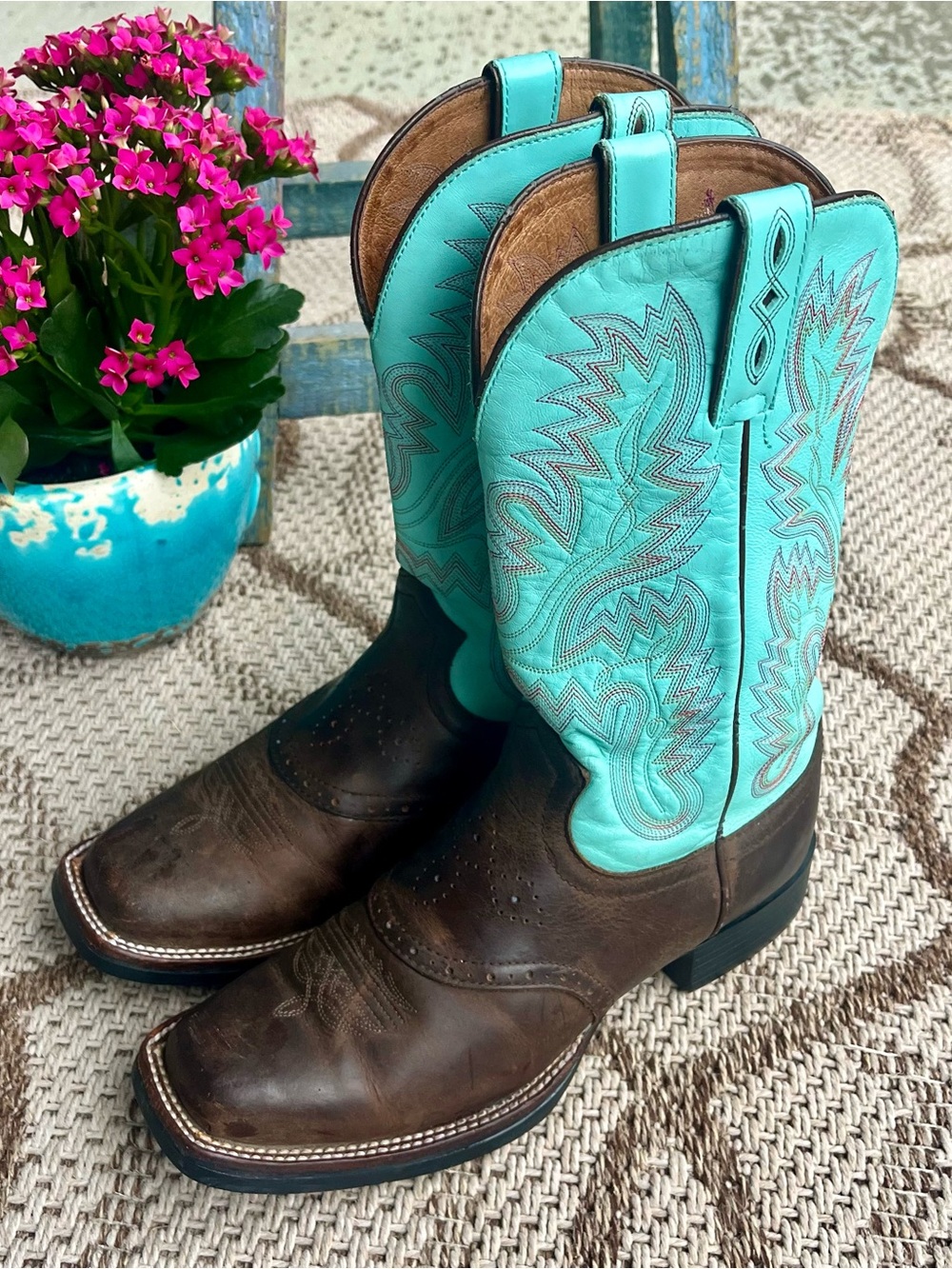 Justin Turquoise Aqua L4853 Western Cowboy Boots Ladies 7.5 B